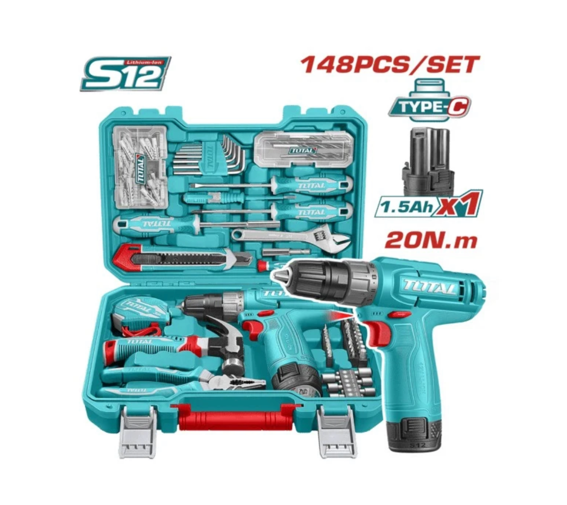 Total 12V Drill 20nm (TDLI12456)+148Pc Tool Set