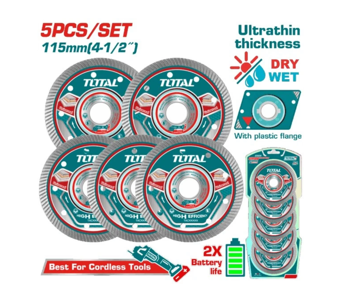 Total Abrasive Diamond Blade 115mm Segmented 5Pc