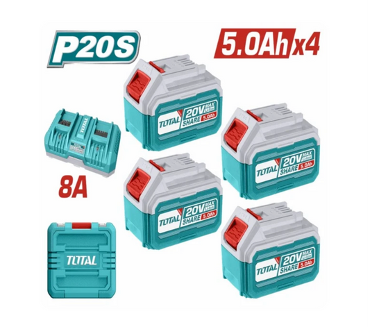 Total 20V Battery 4 X 5AH+ 2 Port 8AH Charger