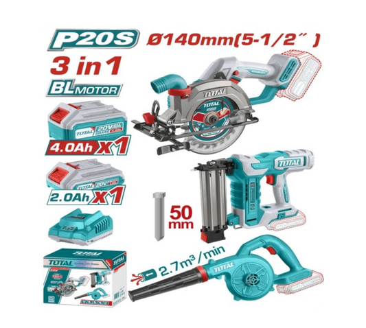 Total 20V COMBO 3PC C/Saw185 Blower B/Nail35m+1×2-4AH