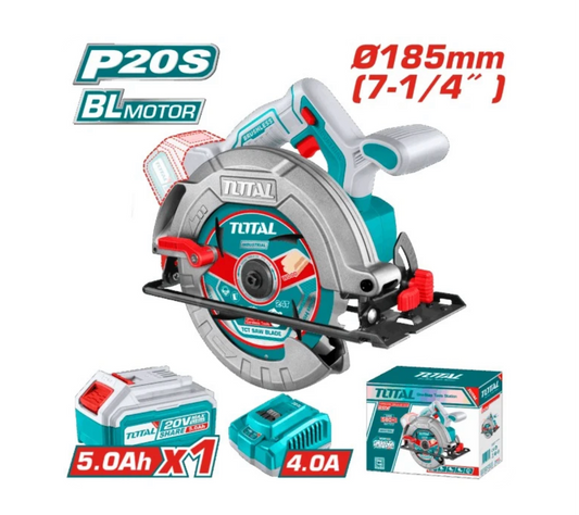 Total 20V Circular Saw 185mm 1X5AH+ 4AH Charger+Acc