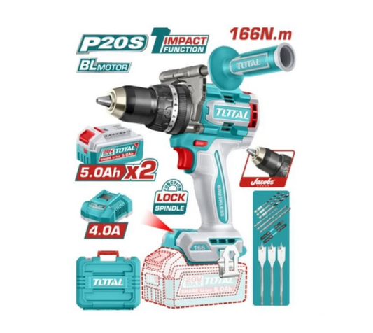 Total 20V Impact Drill 166nm+2X5AH+Charger+Acc