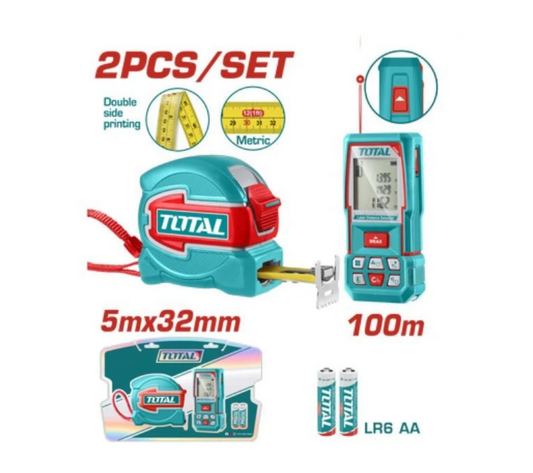 Total Elect Laser Distance 100m+5m Tape 2PC KIT
