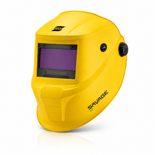 ESAB Savage A41 Yellow welding helmet on a white background