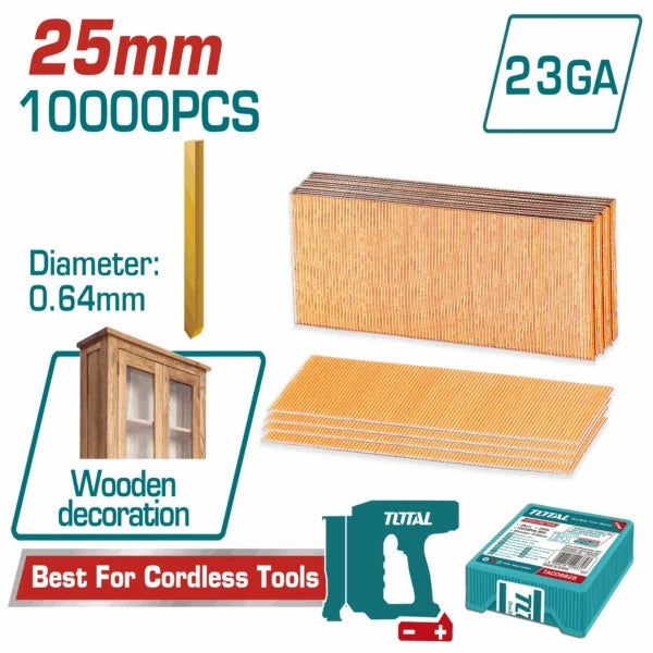 Total 23G Headless Air Pins 0.64 x 25mm 10000pc for Nailers