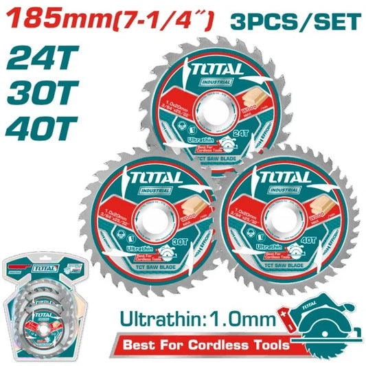Total Circular Saw Blade 185mm 24T/30T/40T 3PC Set