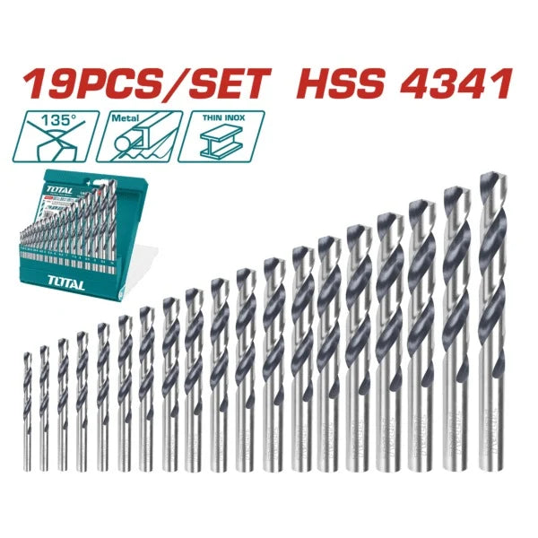Total Drill Bit Set (Silver) HSS 1-10mm 19Pc